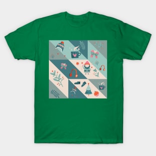 Cute Christmas Patterns Turquoise | Christmas Approaching T-Shirt